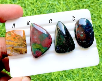 Mystic Earth Bloodstone Loose Cabochon For Wire Wrap, Natural Green & Red Heliotrope Cabochon Gemstones For Jewelry Making - 36232-36235
