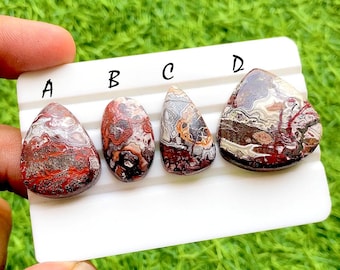 Lava Vein Crazy Lace Agate Cabochon Set For Wire Wrap, AAA+ Natural Blood Vein Pattern Gemstone, Jewelry Making Supply - 35563-35566