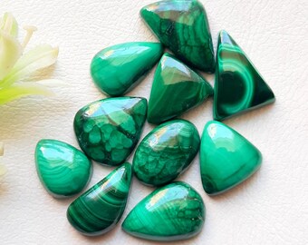 Rare FOREST MALACHITE Cabochon Loose Gemstone For Jewelry Making | Size 16-12 MM | Natural Malachite Cabochon Small Size Lot - 21606