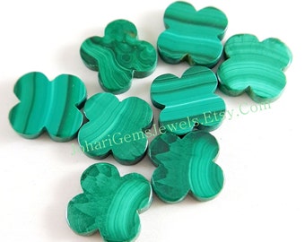 Natural Malachite Flower Shape Flat Gemstone, 10Pcs CALIBRATED 12mm Malachite For Jewelry Making, Ring, Pendant and Charms