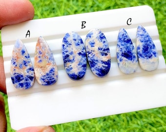 NEW Sodalite Pair Cabochon Loose Gemstone For Jewelry Making , AAA+ Natural Sodalite Matching Pair Gemstone For Earrings - 35052-35054