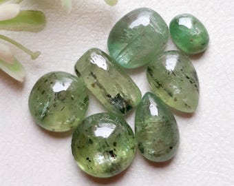 Mint Green Kyanite Cabochon Loose Gemstone 7 Pieces Lot | Size 15-9 MM | Natural Green Kyanite For Handmade Jewelry - 1190