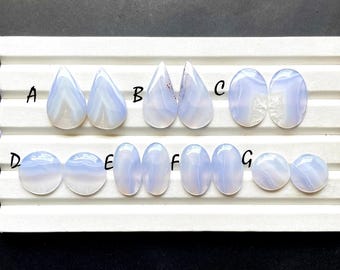 NEW Blue Lace Agate Pair Cabochon Loose Gemstone For Jewelry Making, AAA+ Natural Blue Lace Agate Matching Pair For Earrings - 27294-27300