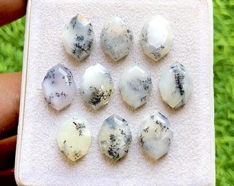 Dendritic Opal 10x14 MM Fancy Marquise Shape Step Cut Loose Gemstone 10 Pieces Lot, AAA+ Natural Dendritic Opal Flat Back Gemstone Lot
