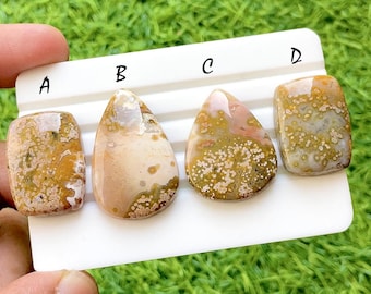 Sunset Garden Ocean Jasper Cabochon Set, Rare Floral Pattern Ocean Jasper, Designer Jewelry Making Stones, Collector Gem Lot - 35492-35495