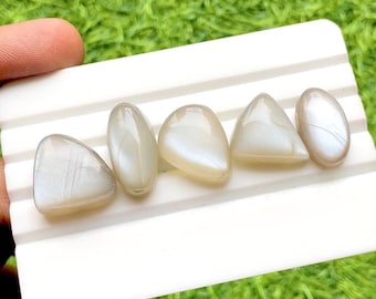 Grey Moonstone Cabochon Loose Gemstone 5 Pieces Lot | Size : 21-19 MM | AAA+ Natural Grey Moonstone For Handmade Jewelry And Wire Wrap 32890