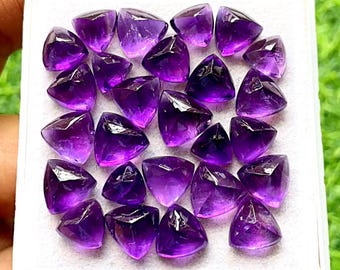 Rare Amethyst Sugarloaf Trillion Shape Cabochon With Flat Back Gemstone 26 Pcs Lot | Size : 7-11 MM | Amethyst For Handmade Jewelry - 14929