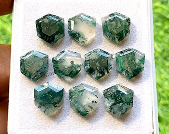 Moss Agate Fancy Cut Trillion Shape With Flat Back Gemstone 10 Pieces Lot | Size : 12 MM | AAA+ Natural Moss Agate Used For Jewelry Making