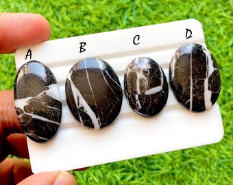 NEW Obsidian Vein Eclipse Cabochon For Wire Wrap, Black & White Zebra Jasper Natural Stone for Jewelry Making - 36383-36386