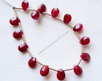 Ruby Pear Shape Faceted Briollete Beads 15 Pieces Beads Lot | Size : 5x7MM | AAA+ Ruby Pear Shape Briollete Beads For Handmade Jewelry