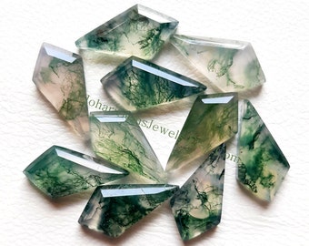 Moss Agate Kite Shape Rose Cut Gemstone - Moss Agate Kite Shape Gemstone 10 Pieces Lot For Jewelry Making, Pendant, Ring