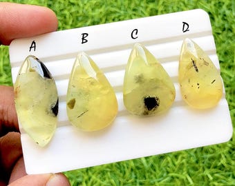 Lemon Mist Prehnite Cabochon For Wire Wrap, Natural Prehnite Cabochon, Jewelry Making Cabochons, Designer Gemstone Set - 35800-35803