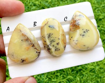 Yellow Dendritic Opal Cabochon Loose Gemstone For Jewelry Making, Dendritic Opal Gemstone For Handamde Jewelry And Wire Wrap - 36915-36917