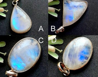 Selected Rainbow Moonstone Gemstone Bezel Pendant, 925 Silver Plated Bezel Handmade Pendant, Natural Gemstone Bezel Pendant - 6334-6337