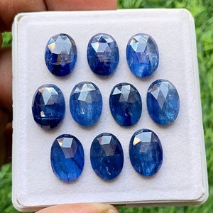 Blue Kyanite Rose Cut Oval Flat Back Gemstone 10 Pieces Lot | Size : 10X14 MM | AAA+ Blue Kyanite Gemstone For Jewelry Making