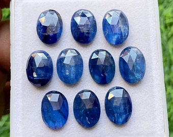 Blue Kyanite Rose Cut Oval Flat Back Gemstone 10 Pieces Lot | Size : 10X14 MM | AAA+ Blue Kyanite Gemstone For Jewelry Making