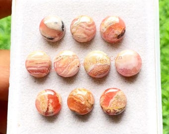 Rhodochrosite 10 MM Round Shape Smooth Cabochon Gemstone 10 Pieces Lot, AAA+ Natural Rhodochrosite With Flat Back For Jewelry Making