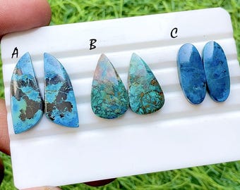 NEW Azurite Pair Cabochon Loose Gemstone For Jewelry Making, AAA+ Natural Azurite Matching Pair Cabochon For Earrings - 34544-34546