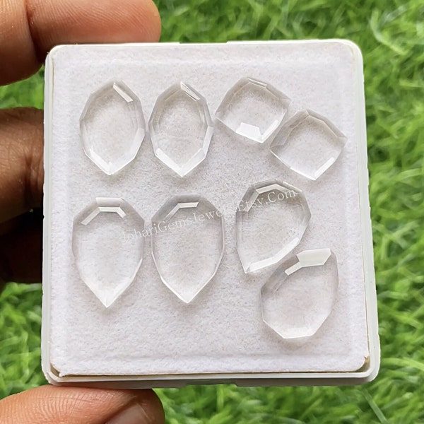 Clear Quartz Fancy Shape Pair With Flat Back Gemstone 4 Pairs Lot | Size : 10-16 MM | AAA+ Clear Quartz Used For Jewelry Making