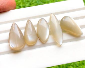 Grey Moonstone Cabochon Loose Gemstone 5 Pieces Lot | Size : 30-22 MM | AAA+ Natural Grey Moonstone For Handmade Jewelry And Wire Wrap 32894