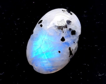 Rainbow Moonstone Cabochon With Black Tourmaline Dot For Jewelry Making, AAA+ Natural Rainbow Moonstone Cabochon For Wire Wrap - 26139-26142