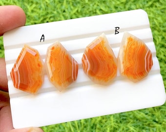 Sunset Flame Carnelian Agate Fancy Cut Perfect Matching Pair For Earrings, AAA+ Natural Banded Orange Agate Pair For Wire Wrap - 35342-35343