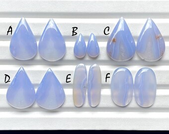 NEW Blue Lace Agate Pair Cabochon Loose Gemstone For Jewelry Making, AAA+ Natural Blue Lace Agate Matching Pair For Earrings - 25939-25944
