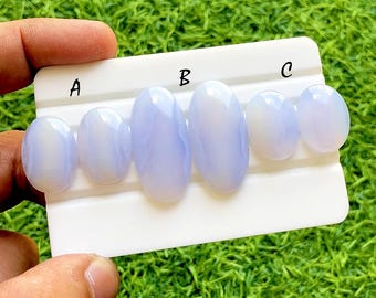 Sky Mist Blue Lace Agate Matched Pair Cabochon, Earth Tone Natural Stone, Soft Cloud Blue Gemstone Pair For Artisan Jewelry - 37928-37930