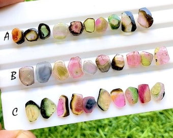 Selected Multi Watermelon Tourmaline Slices 10 Pieces Gemstone Lot For Jewelry Making,  Natural Multi Tourmaline Slices Lot - 33134-33136