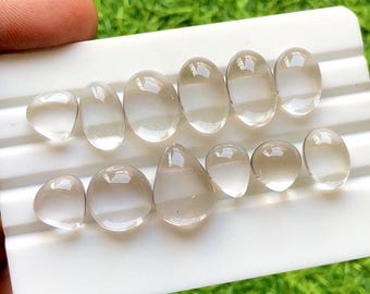 Himalayan Clear Quartz Cabochon Loose Gemstone 12 Pieces Lot For Jewelry Making | Size : 17-10 MM | Natural Clear Quartz For Jewelry - 30381