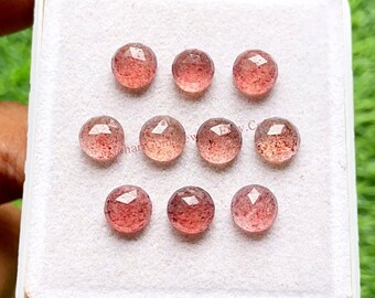 Red Strawberry Quartz Rose Cut 8 MM Round Shape With Flat Back Gemstone 10 Pieces Lot, AAA+ Red Strawberry Quartz Used For Jewelry Making