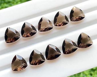 NEW Smokey Quartz 10 MM Faceted Trillion Shape With Pointed Back Gemstone 10 Pcs Lot For Jewelry Making, Smokey Quartz For Handmade Jewelry