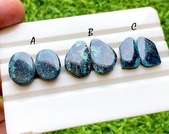 Tibetan Turquoise Pair Cabochon Loose Gemstone For Jewelry Making, AAA+ Natural Tibetan Turquoise Pair Cabochon For Earrings -  37590-37592