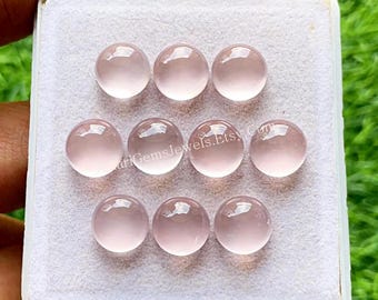 Rose Quartz 10 MM Round Shape Smooth Cabochon Gemstone 10 Pieces Lot, AAA+ Natural Rose Quartz With Flat Back For Jewelry Making