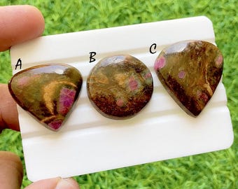 Mystic Forest Ruby In Fuchsite Cabochon For Wire Wrap, Natural Ruby Crystal In Green Matrix, Designer Gemstone For Jewelry - 37512-37514