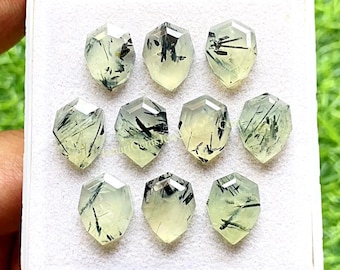 Prehnite With Rutile Fancy Cut Pear Shape With Flat Back Gemstone 10 Pieces Lot | Size : 10X14 MM | AAA+ Prehnite Used For Jewelry Making