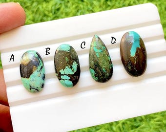 Earth Vein Tibetan Turquoise Cabochon For Wire Wrap, Natural Turquoise Loose Stone, Rustic Matrix Turquoise for Jewelry Making - 36680-36683