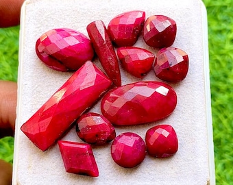 Natural Ruby Mix Shape Rose Cut Loose Gemstone 12 Pieces Lot | Size : 29-10 MM | AAA+ Ruby Briolette & Flat Back For Jewelry Making - 34486