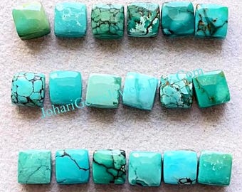 Tibetan Turquoise 6 MM Calibrated Square Shape Gemstone 15 Pieces Lot, AAA+ Natural Tibetan Turquoise With Flat Back For Handmade Jewelry