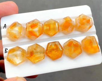 Citrine Fancy Cut Slice Loose Gemstone 5 Pieces Lot With Flat Back For Jewelry Making, AAA+ Natural Citrine For Jewelry - 34365-34366