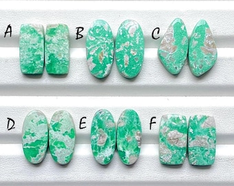 NEW Variscite Pair Cabochon Loose Gemstone For Jewelry Making, AAA+ Natural Variscite Gemstone Matching Pair For Earrings - 26036-26041