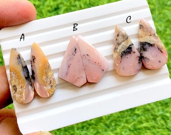 Par de cabujones de ópalo rosa fresa sueltos para joyería hecha a mano, pares de ópalos rosas naturales AAA+ a juego para pendientes - 43179-43181