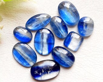 Selected Bio Blue Kyanite Cabochon Loose Gemstone 10 Pieces Lot | Size : 13-7 MM | AAA+ Natural Blue Bio Kyanite For Handmade Jewelry -16594