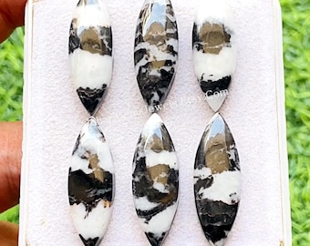 White Buffalo Turquoise 10x30 MM Calibrated Marquise Shape With Flat Back Gemstone Cabochon 6 Pieces Lot For Handmade Jewelry