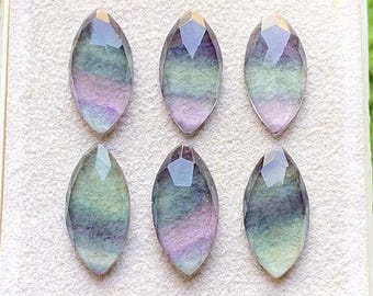 New Multi Fluorite 10X20 MM Rose Cut Marquise Shape With Flat Back Gemstone 6 Pieces Lot, Natural Multi Fluorite Used For Handmade Jewelry