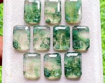 New Moss Agate And Crystal Doublet In Fancy Rectangle Shape 10x14 MM With Flat Back 10 Pieces Lot For Handmade Jewelry Making