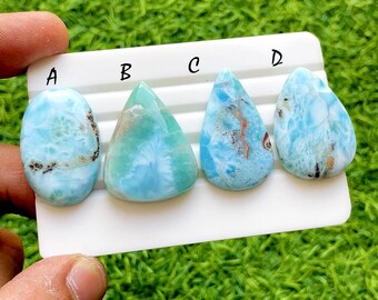 Ocean Blue Larimar Loose Gemstone Cabochon For Wire Wrap, Caribbean Larimar Gemstone, High End Larimar Jewelry Making Stone - 37889-37892