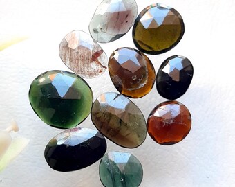 Multi Tourmaline Rose Cut Slices With Flat Back 10 Pieces Lot For Jewelry Making | Size : 11-8 MM | AAA+ Natural Tourmaline Gemstone - 19948