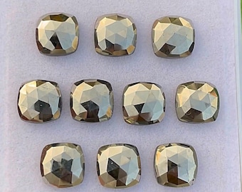 Golden Pyrite Rose Cut Cushion Flat Back Gemstone 10 Pieces Lot | Size : 10 MM | AAA+ Natural Golden Pyrite Gemstone For Jewelry Making