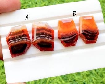 Sunset Flame Carnelian Agate Fancy Cut Perfect Matching Pair For Earrings, AAA+ Natural Banded Orange Agate Pair For Wire Wrap - 35350-35351